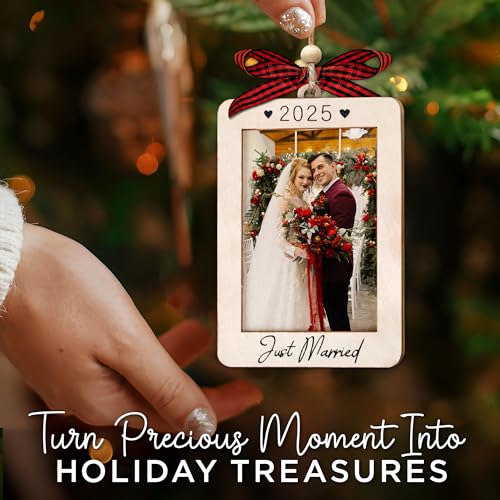 Christmas Ornament Picture Frame - Wooden Landscape Photo Frame for Tree U75225