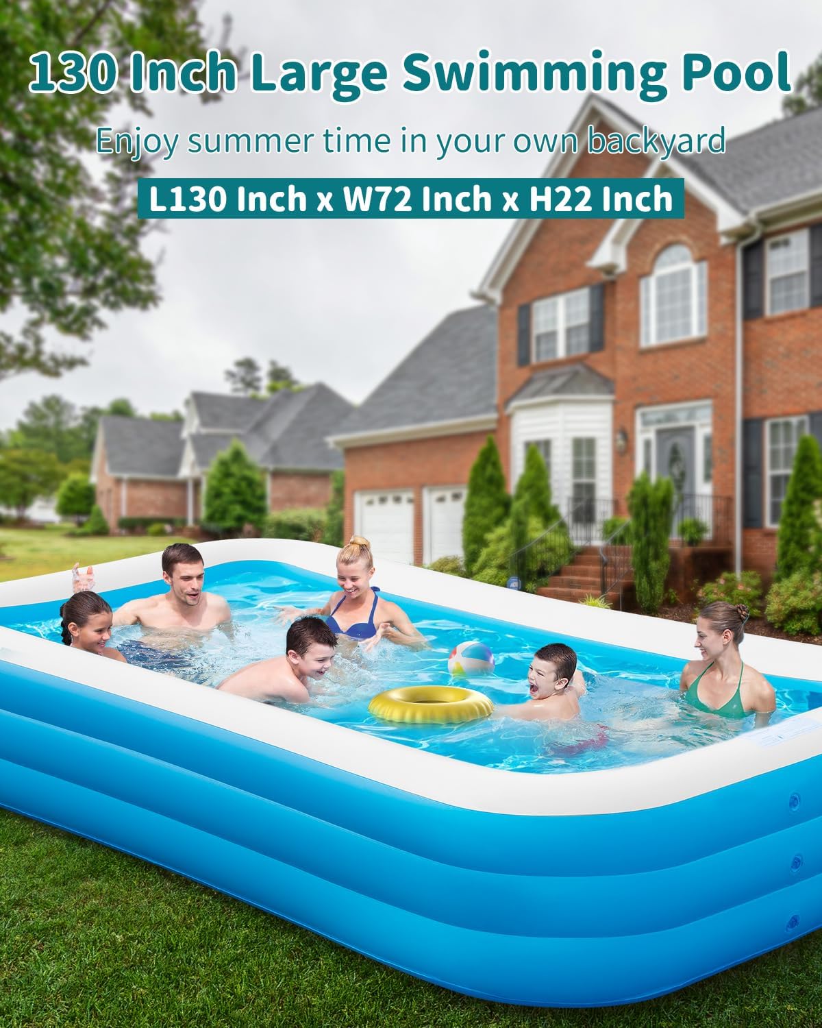 Inflatable Pool with Pump for Adults, Backyard Summer Swimming Pool V24665