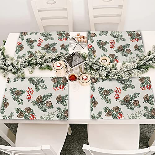 Winter Pine Cone Berry Table Runner, Watercolor Botanical Kitchen Decor, Christmas Farmhouse Dining Decoration 13 X 72 S13131