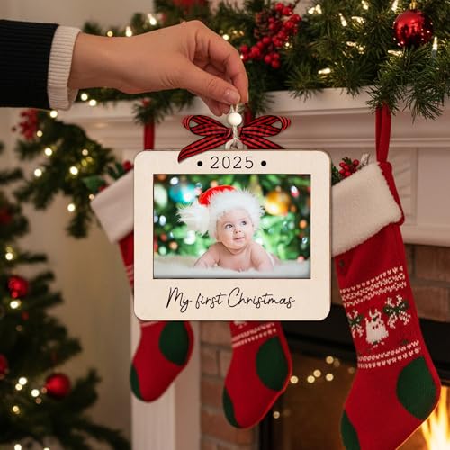 Christmas Ornament Picture Frame - Wooden Landscape Photo Frame for Tree U75225