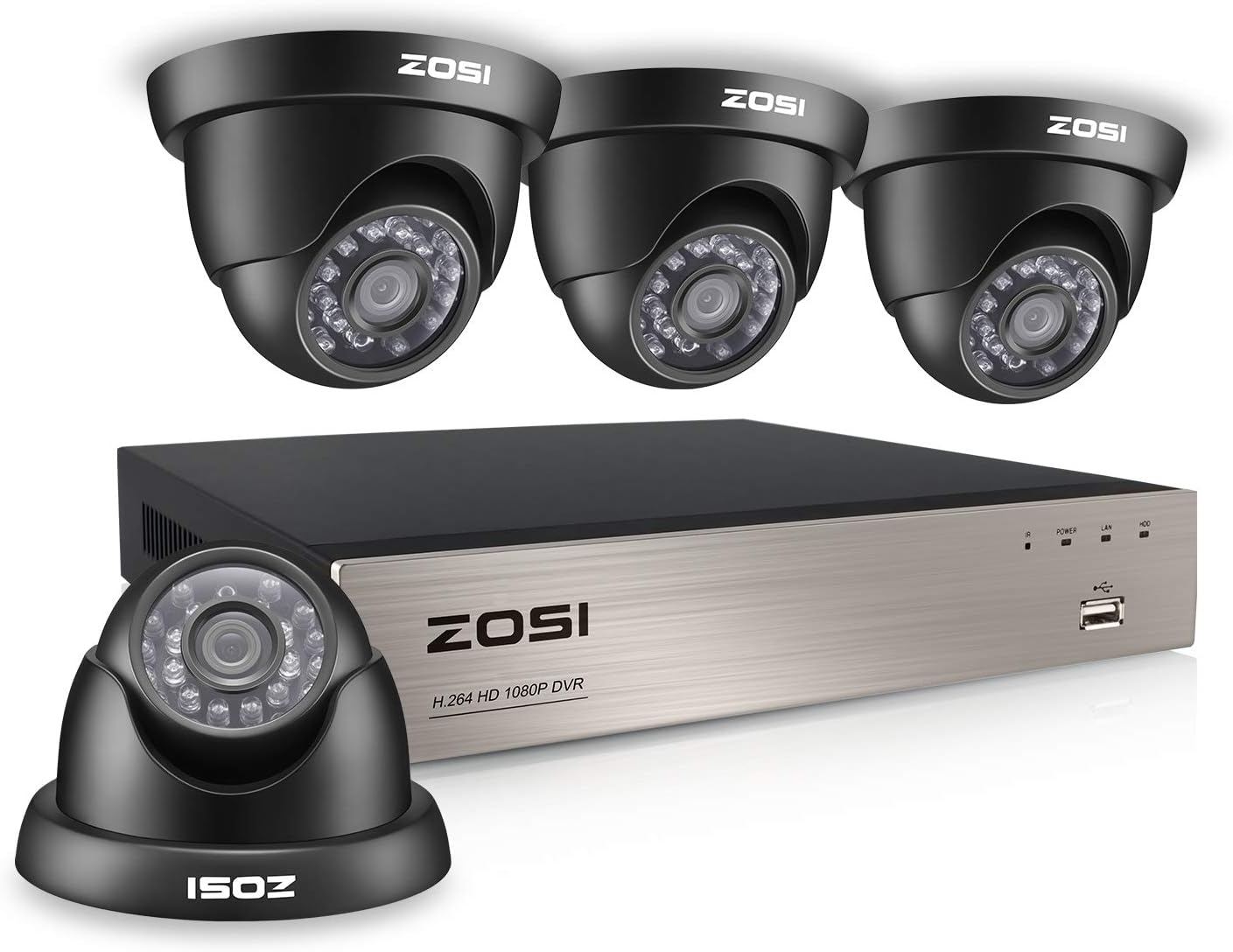 ZOSI Home Security Camera System 8 Channel FULL 1080P HD-TVI Surveillance DVR and 4pcs 1080P HD Indoor Outdoor Weatherproof Night Vision CCTV Dome Cameras No Hard Drive(Black)