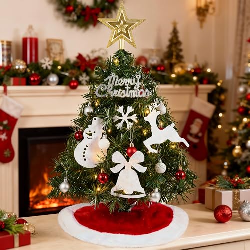24" Mini Christmas Tree Tabletop Set with LED Lights and Ornaments V8406