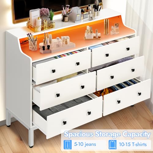 White Wood Dresser with Charging Station N8488