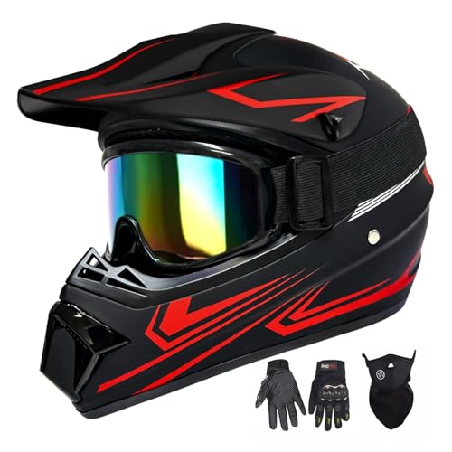Youth Kids Motocross Helmet, Adult ATV Dirt Bike Helmet with Goggles Gloves & Mask Quick, Full Face Motorcycle Helmet with Quick Release Buckle DOT Certified