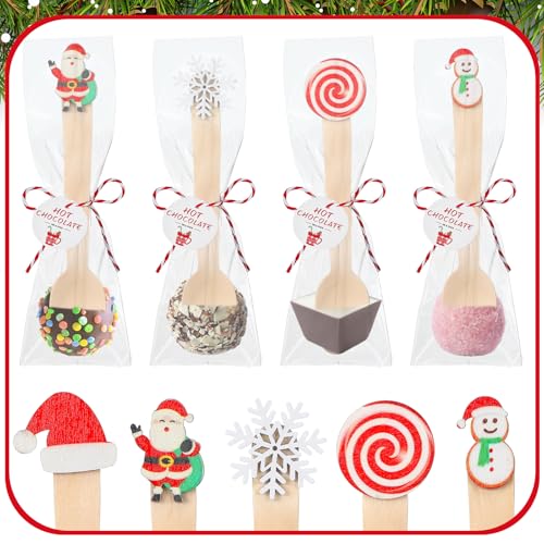 100 Set Christmas Wooden Spoons for Hot Cocoa, Chocolate, and Baking A7471