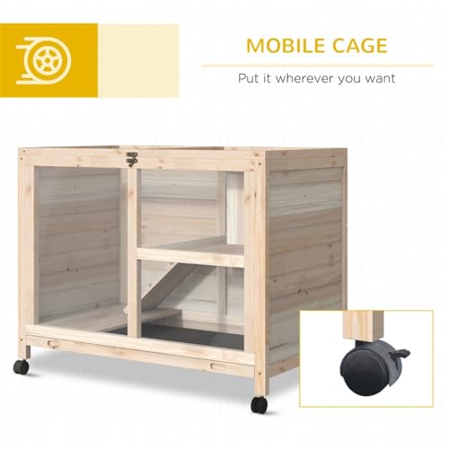 Wooden Rabbit Hutch with Tray, Wheels, Ramp and Openable Roof S329672