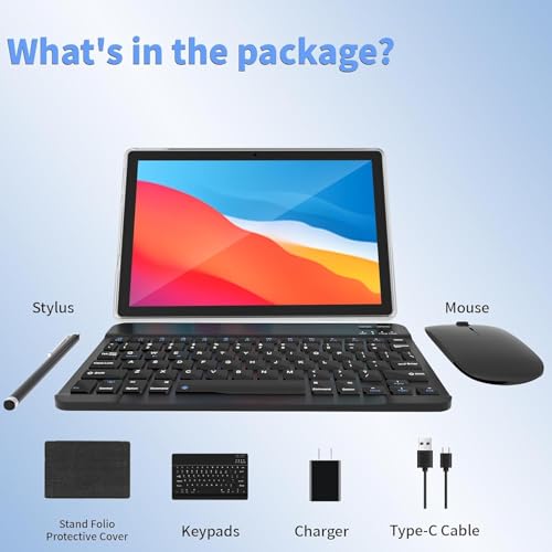 10 Inch Android Tablet with Keyboard Mouse, 6GB RAM 64GB ROM L2332
