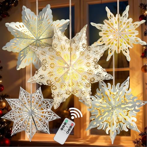 Christmas Paper Snowflake Lanterns with LED Lights for Holiday Party Decor Q23741