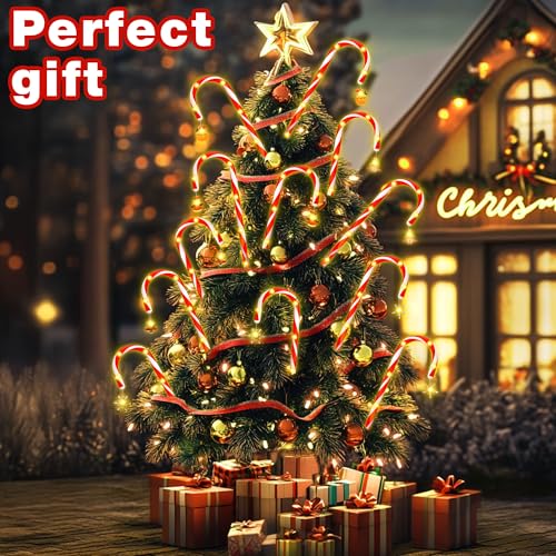 Solar Candy Cane Lights, 12-Piece Outdoor Pathway Set, 8 Modes V601