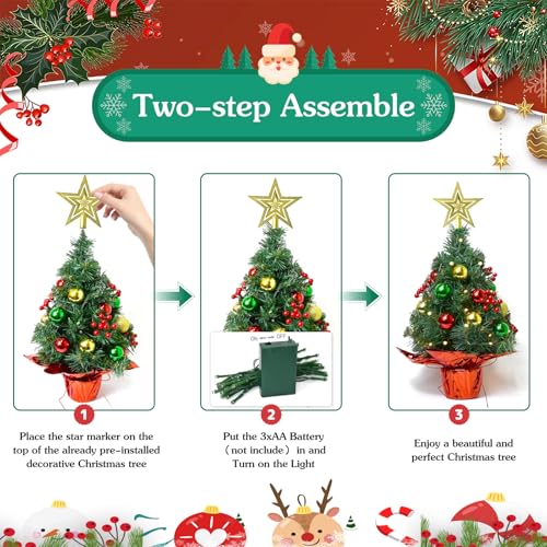 Tabletop Christmas Tree with LED Lights, 22-Inch Pre-Decorated Artificial Tree I848860