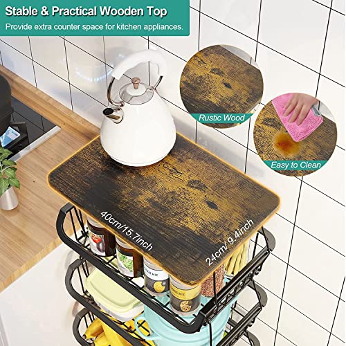 Kitchen Storage Baskets with Wheels, Metal Cart F156