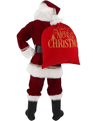 Men's Deluxe Santa Claus Costume 11pcs Red Adult Christmas Outfit H412