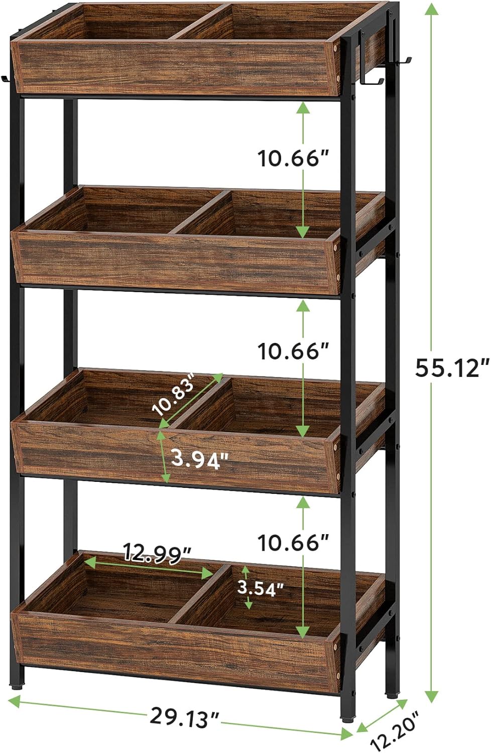 4-Tier Wood Fruit Vegetable Storage Basket Stand, Versatile Utility Shelf Rack E4294