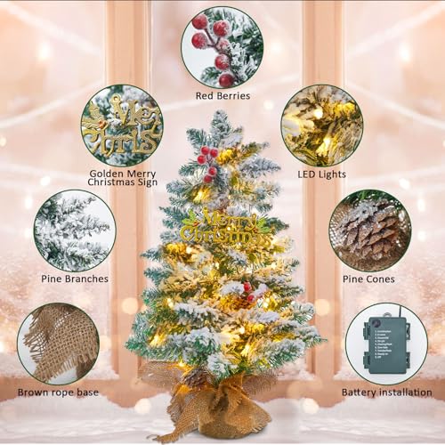 Mini Christmas Tree with 50 LED Lights 24 Inch Tabletop Prelit Artificial Tree J785647