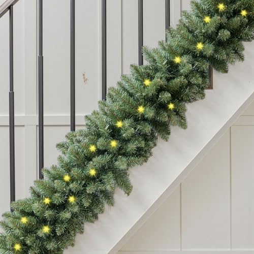 Pre-Lit Artificial Christmas Garland with Dual Color LED Lights and Timer A483