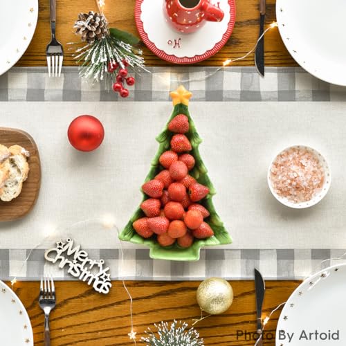 Buffalo Plaid Christmas Trees Table Runner, Winter Holiday Kitchen Dining Decor, 13 x 108 Inch A940