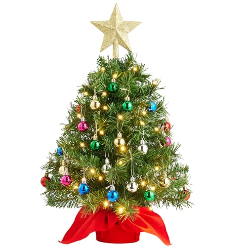24" Mini Christmas Tree Tabletop Set with LED Lights and Ornaments V8406