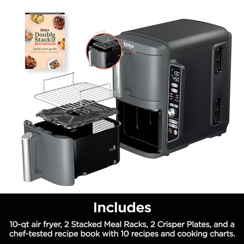 Air Fryer, 8 QT DoubleStack 2-Basket, 6-in-1, Roast & Bake, Dishwasher Safe N927