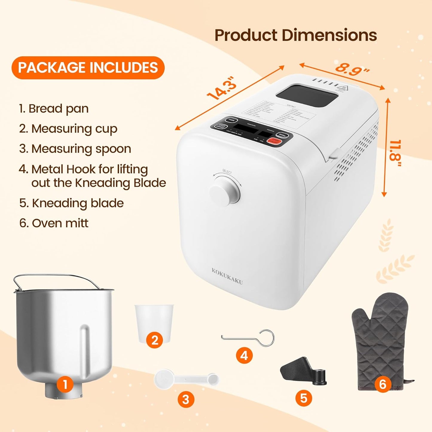 Compact Automatic Bread Maker Machine, 1.5LB Programmable, Non-stick Pan I53060