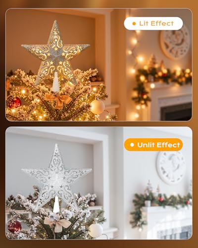 Christmas Star Tree Topper Lighted 3D Gold Pentagram Plug In Indoor Holiday Decor B983