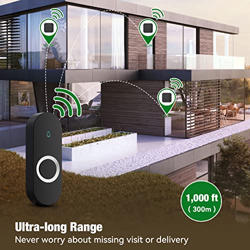 Wireless Doorbell with 2 Buttons and 2 Receivers, Waterproof, 1000ft Range Z6333