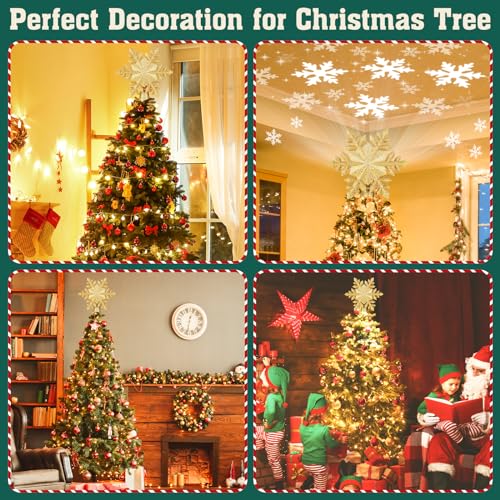 Christmas Tree Topper Lighted with 6 Projection Slides, Snowflake LED Rotating 3D Glitter Tree Topper O28849