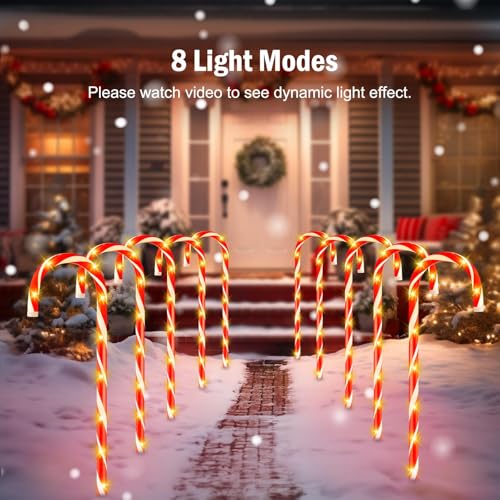 Solar Candy Cane Lights Outdoor Pathway, 8 Modes LED Christmas Decorations G8051
