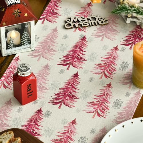 Snowflake Christmas Table Runner, Winter Green Kitchen Dining Decoration 13x72 Inch G642