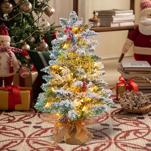 Mini Christmas Tree with 50 LED Lights 24 Inch Tabletop Prelit Artificial Tree J785647