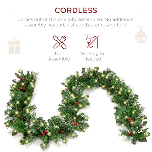 9ft Pre-Lit Christmas Garland for Stairs, Fireplace with 50 Lights W212