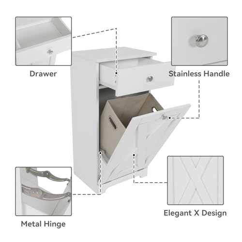 Tilt Out Laundry Hamper Cabinet with Drawer, White B374327