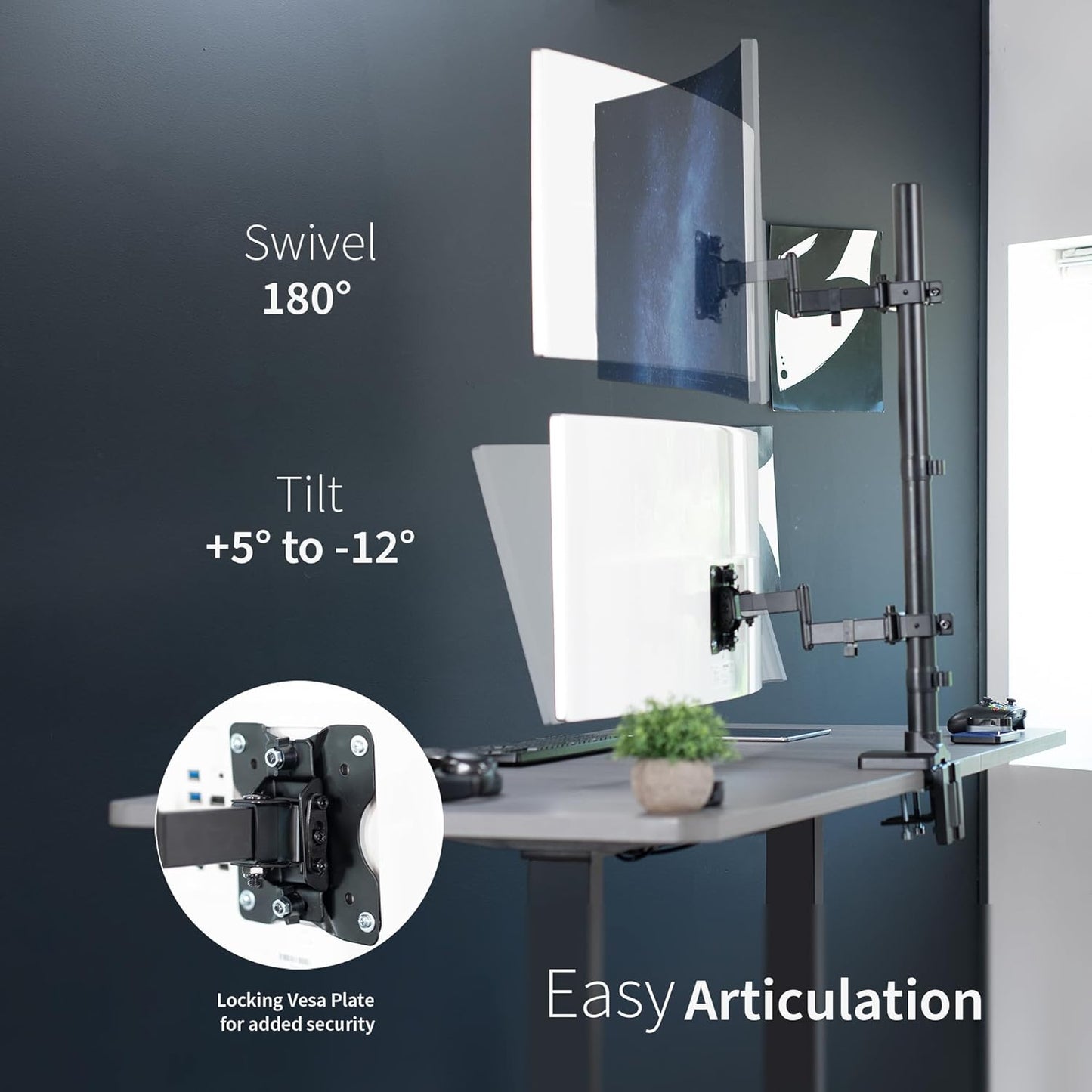 Dual Monitor Desk Mount with Extension Arms for Ultrawide Screens up to 43 inches Y318