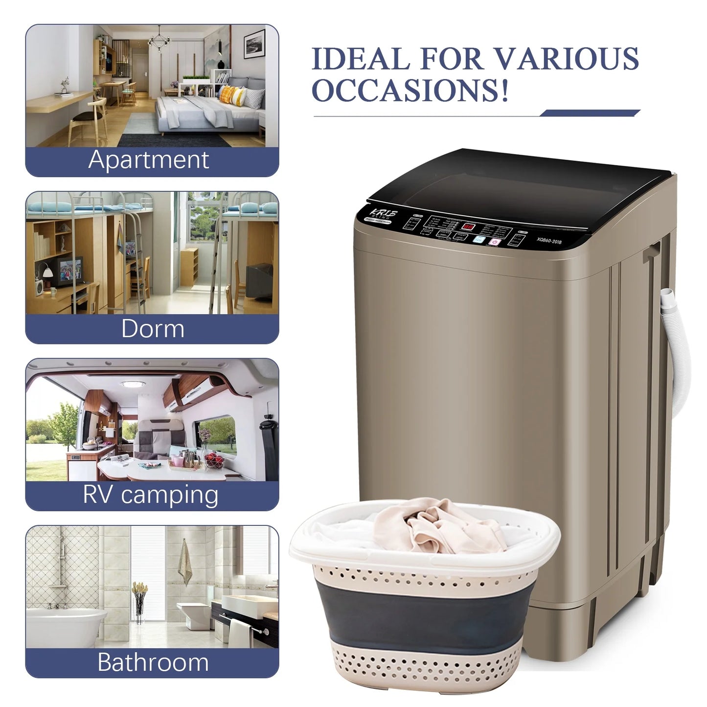 17.7 lbs Full Automatic Portable Washer with Drain Pump X8175