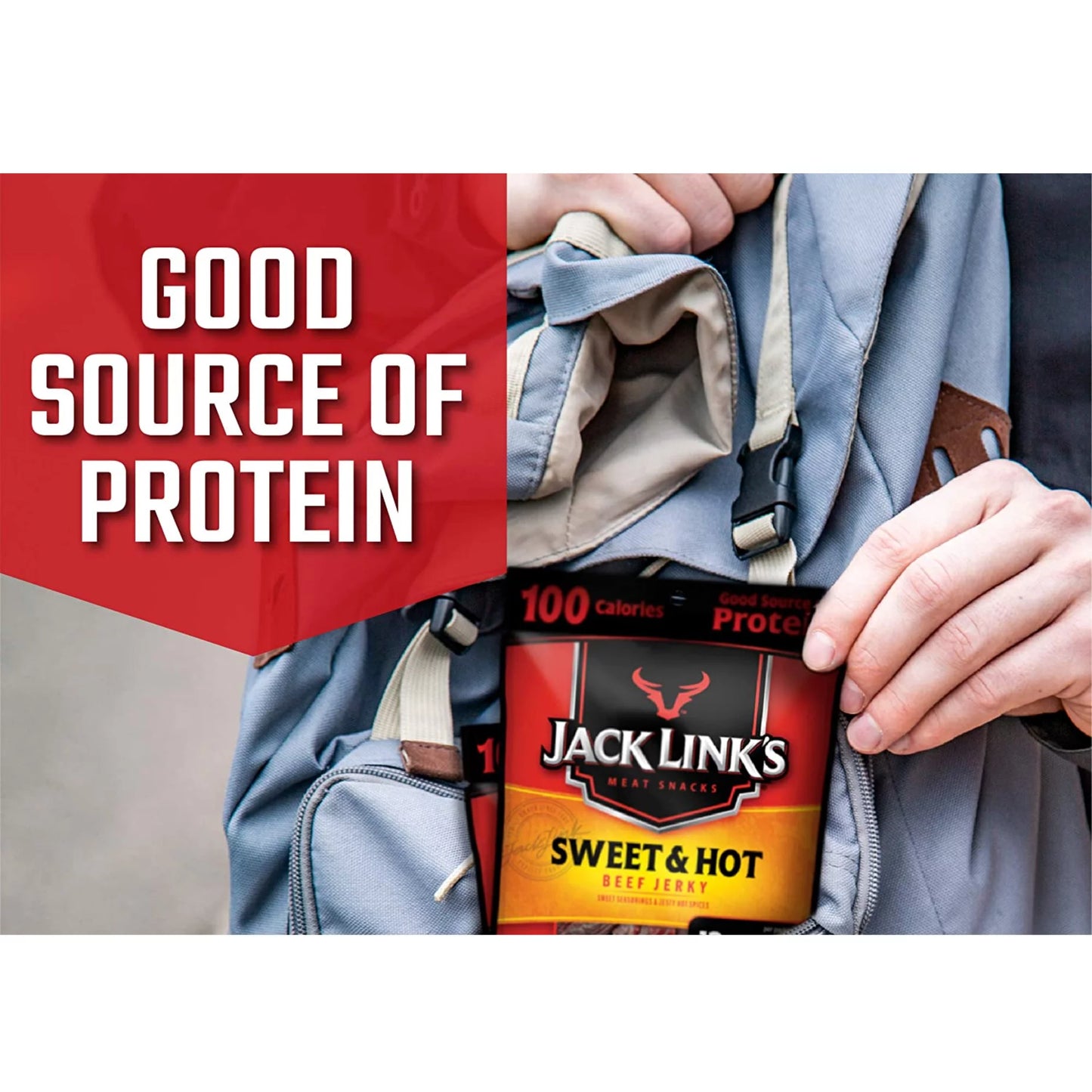 Beef Jerky Sweet and Hot Flavorful Meat Snack, 11g Protein, 1.25 oz, 2 Bags H578