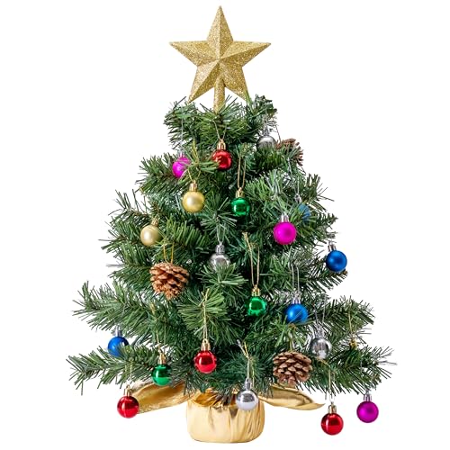 24" Mini Christmas Tree Tabletop Set with LED Lights and Ornaments V8406