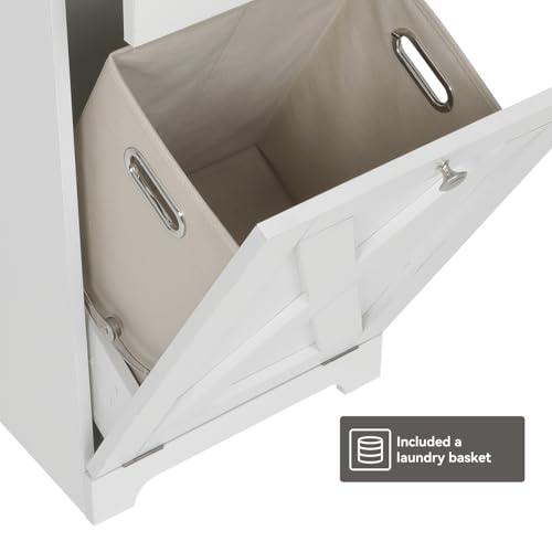 Tilt Out Laundry Hamper Cabinet with Drawer, White B374327