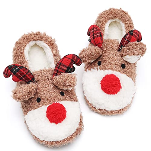 Women's Fuzzy Reindeer House Slippers Indoor Shoes S5360