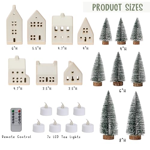 23 Pcs Christmas Village Set with Ceramic Houses, LED Lights and Snow Trees I715