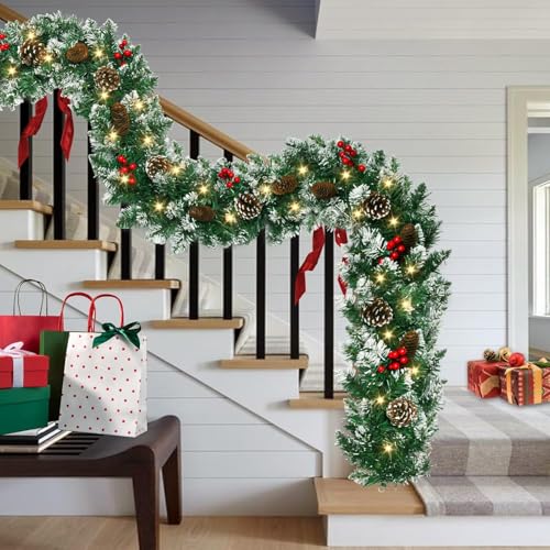 Christmas garland with lights, 9ft, battery operated with timer B505