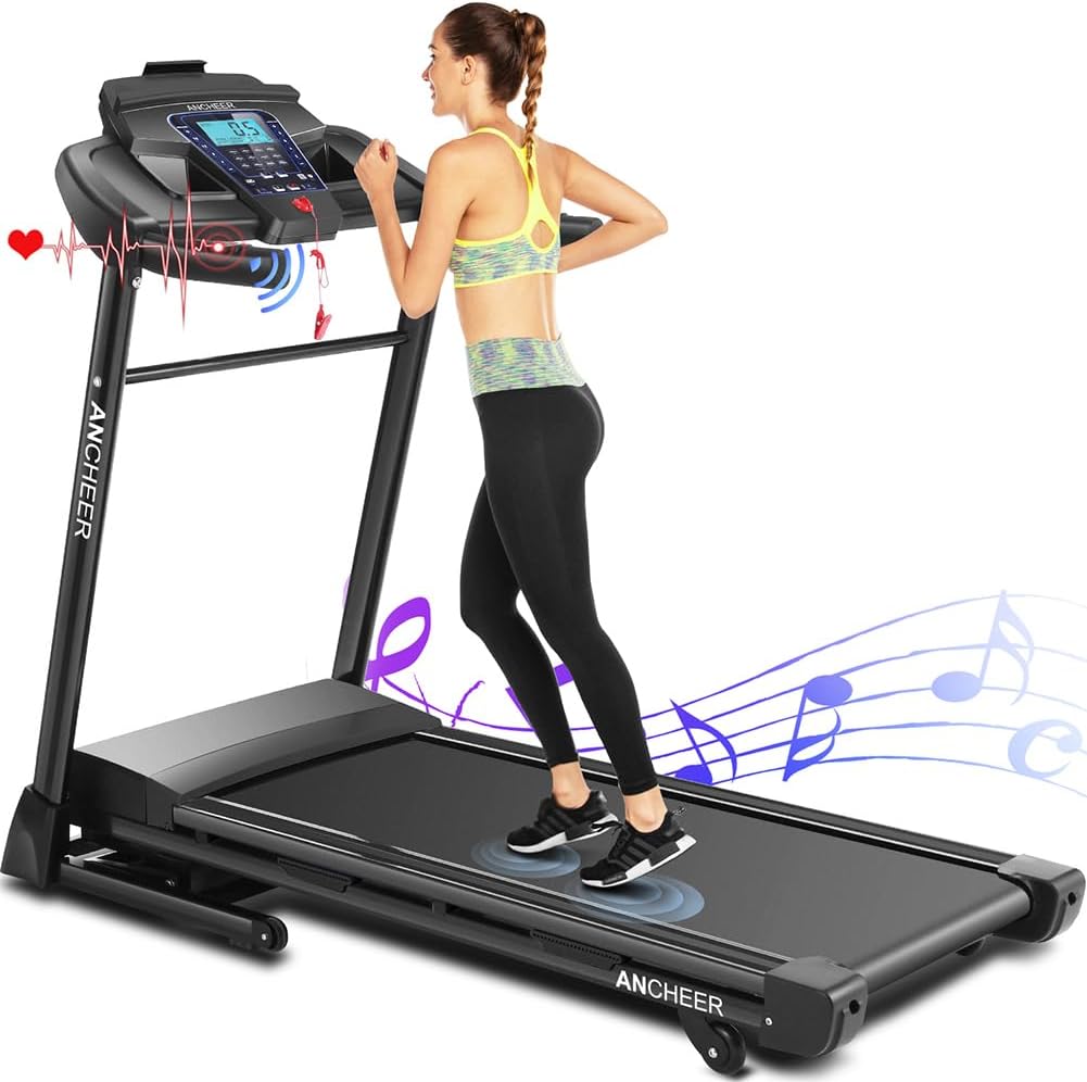 ANCHEER 3.25HP Treadmill with Auto Incline 15%,300lb Capacity APP Folding Treadmills for Home,Electric Smart Control Running Machines with Bluetooth Speaker,LCD Dispaly