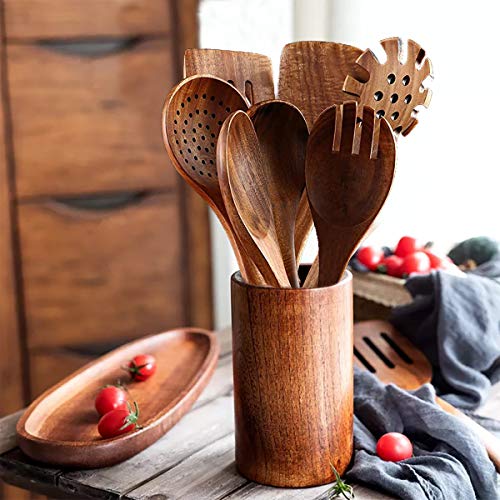 Christmas Wooden Spoons for Cooking, 10 Pcs Natural Teak Kitchen Utensils Set S557967