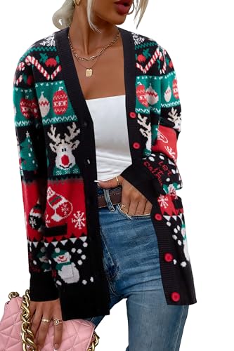 Funny Christmas Cardigan for Women Open Front Knit Coat U698