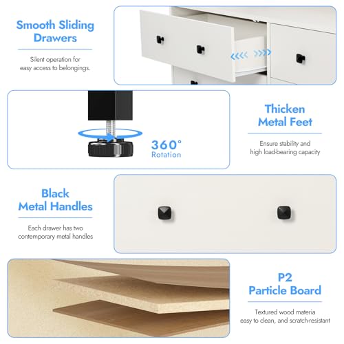 White Wood Dresser with Charging Station N8488