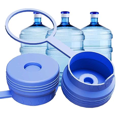 Water Jug Cap 5 Gallon, Upgrade Silicone Reusable Water Gallon Cap with Hang Loop No Spill Top Lids Cover fit 55mm Bottle (2Packs)