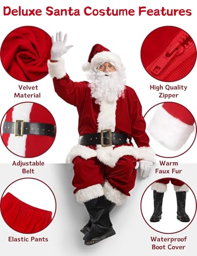 Men's Red Santa Claus Costume Set 11pcs X7282
