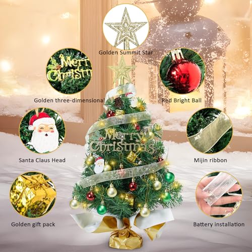 Mini Christmas Tree with 50 LED Lights 24 Inch Tabletop Prelit Artificial Tree J785647