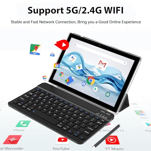 Tablet 10 Inch, 18GB RAM 128GB ROM, 2 in 1 with Keyboard Mouse Stylus K7381