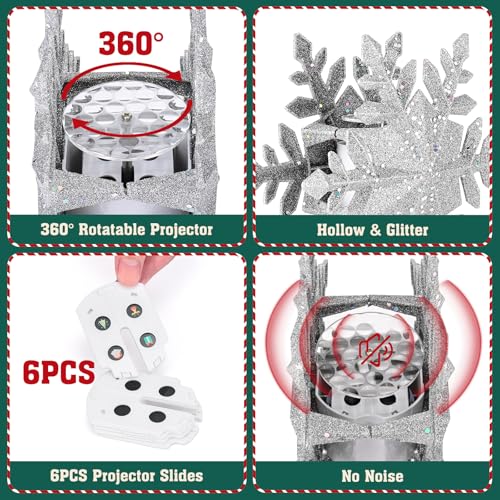 Christmas Tree Topper Lighted with 6 Projection Slides, Snowflake LED Rotating 3D Glitter Tree Topper O28849