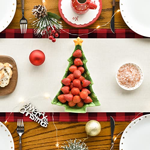 Buffalo Plaid Christmas Trees Table Runner, Winter Holiday Kitchen Dining Decor, 13 x 108 Inch A940