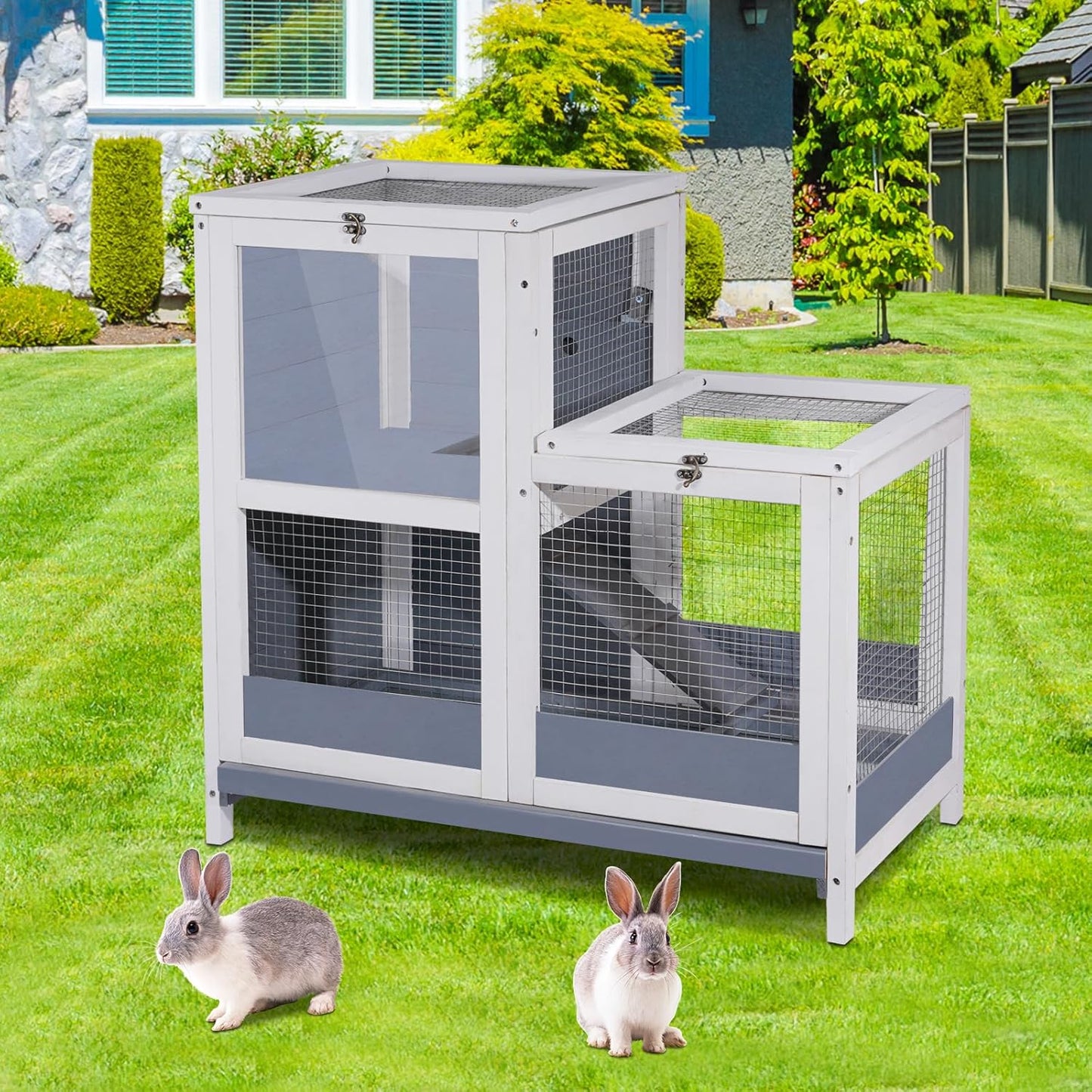 Wooden 2-Story Guinea Pig Cage with Openable Roof and Removable Tray G667398